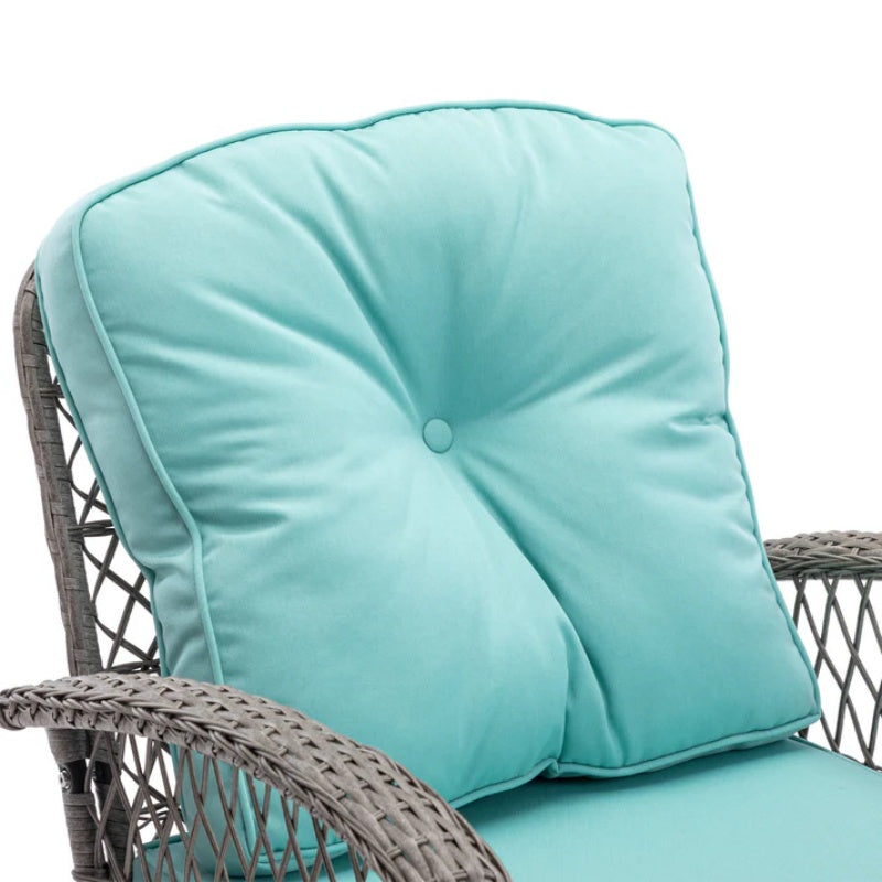 3 Pieces Outdoor Swivel Rocker Patio Chairs, 360 Degree Rocking Patio Conversation Set with Thickened Cushions and Glass Coffee Table for Backyard, Blue-海智集-Default-