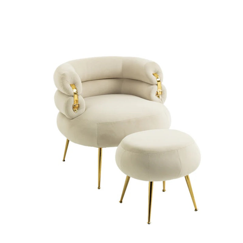 COOLMORE Upholstered Velvet Barrel Accent Chair with Ottoman,Accent Comfy Lounge Arm Chair and Footrest Stool Set,Single Sofa Armchair with Lounge Seat for Bedroom,Office (Beige)-海智集-Default-