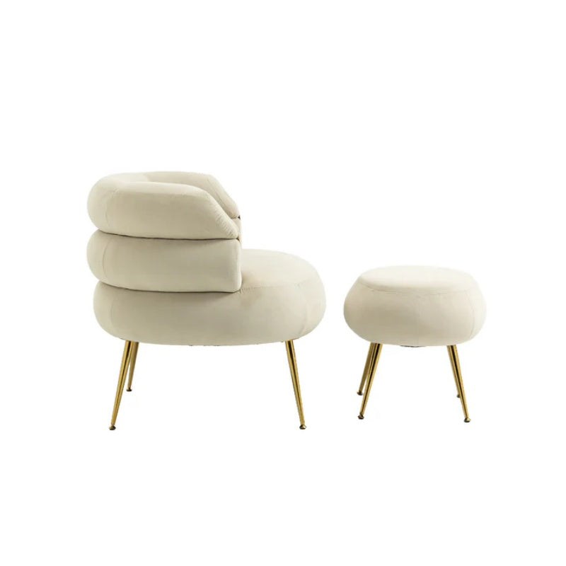 COOLMORE Upholstered Velvet Barrel Accent Chair with Ottoman,Accent Comfy Lounge Arm Chair and Footrest Stool Set,Single Sofa Armchair with Lounge Seat for Bedroom,Office (Beige)-海智集-Default-