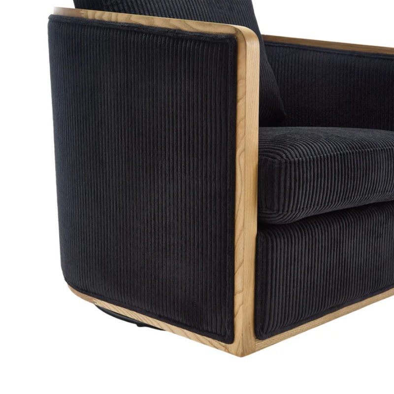 Corduroy Swivel Barrel Chair, Comfortable Accent Sofa Chair, 360 Degree Swivel, Black, Corduroy, 30.12'' x 35.04'' x 30.31''-海智集-Default-