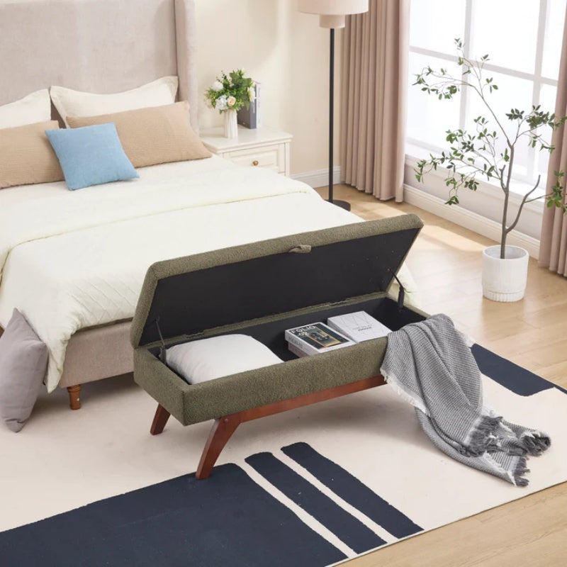 COOLMORE Teddy wool fabric, solid wood feet for solid weighing, and bed end stool with storage function-海智集-Default-