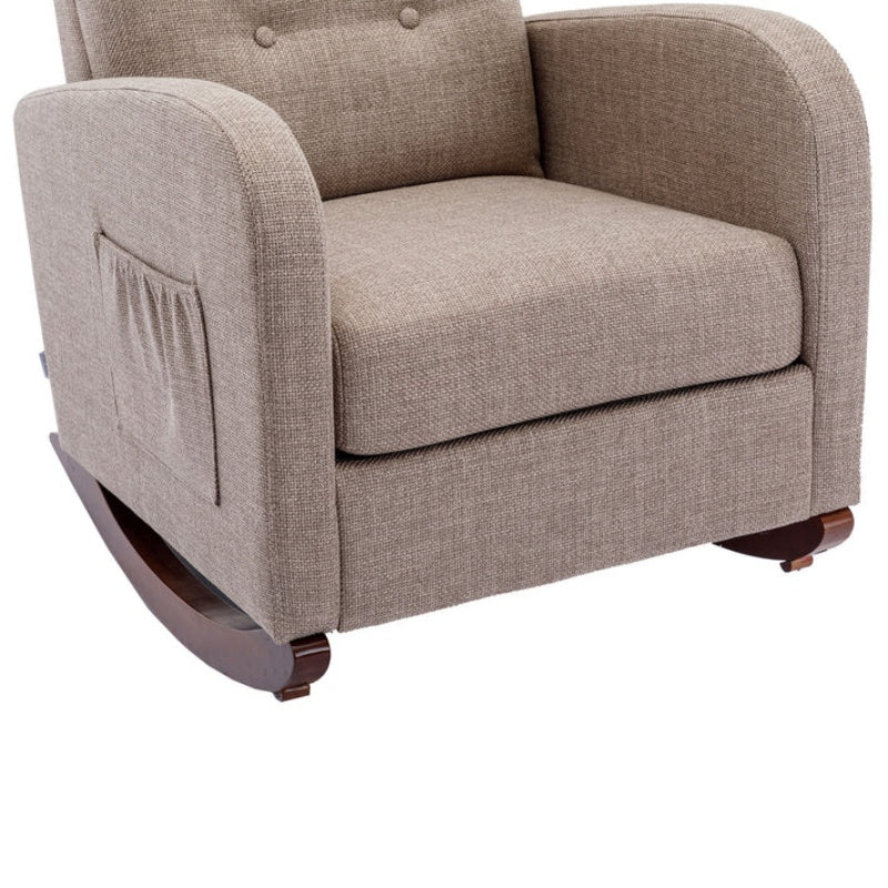 High Back Rocking Chair Nursery Chair .Comfortable Rocker Fabric Padded Seat .Modern High Back Armchair-海智集-Default-