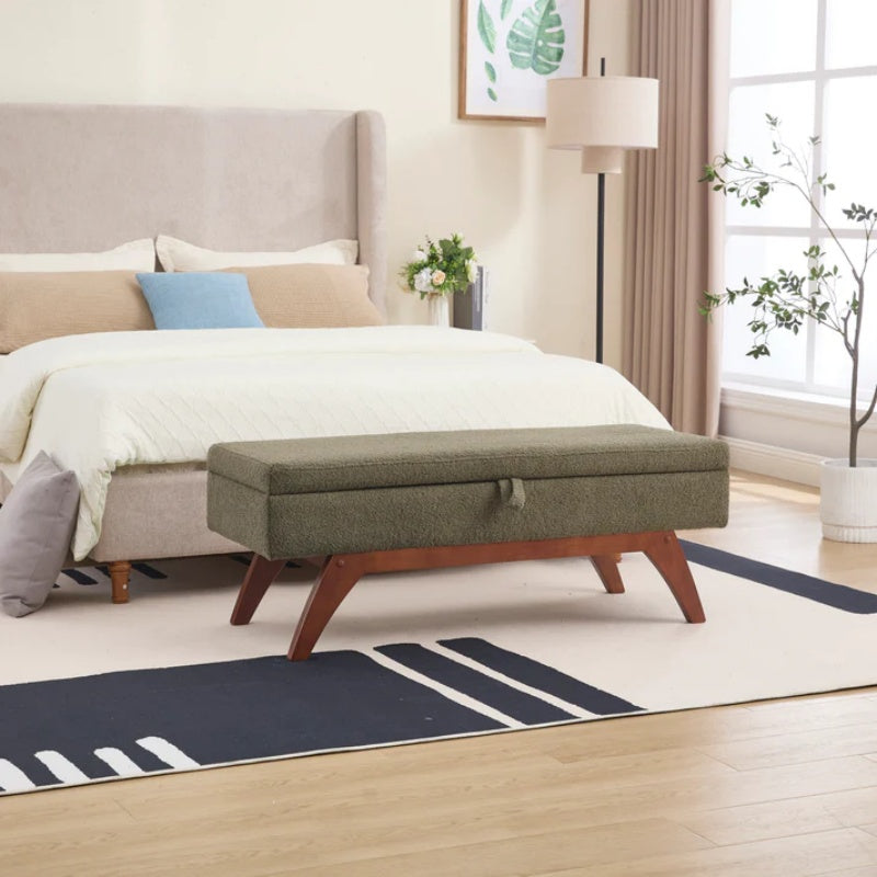 COOLMORE Teddy wool fabric, solid wood feet for solid weighing, and bed end stool with storage function-海智集-Default-
