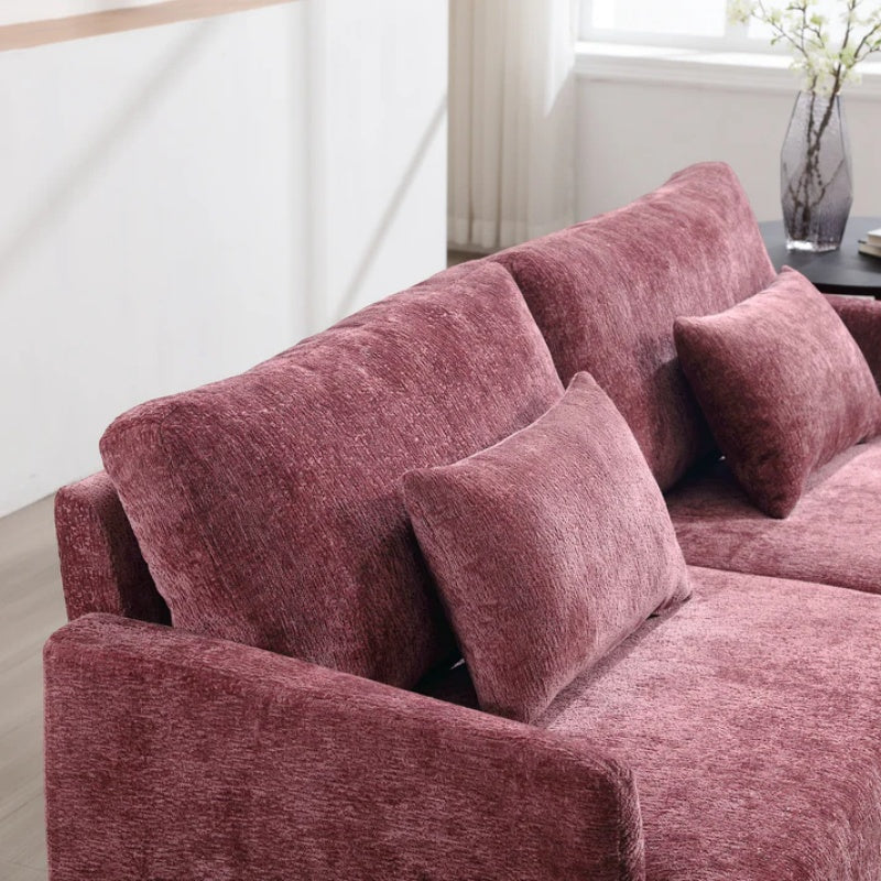 Mid Century Modern Chenille Fabric Loveseat Sofa, 2-Seat Upholstered Couch with Brown Wood Feet, Wine Red-海智集-Default-