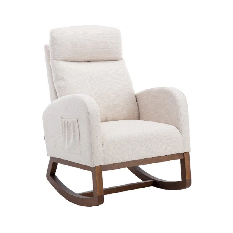 Rocking Chair, Modern Glider Chair, Recliner Armchair with Wood Legs and Side Pocket, Nursery Rocking Accent Chair with High Back for Living Room Bedroom (Beige linen)-海智集-Default-