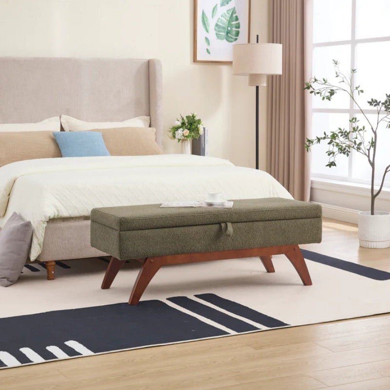COOLMORE Teddy wool fabric, solid wood feet for solid weighing, and bed end stool with storage function-海智集-Default-
