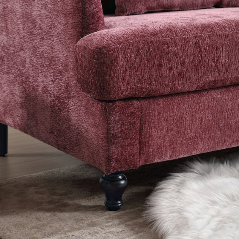 Mid Century Modern Chenille Fabric Loveseat Sofa, 2-Seat Upholstered Couch with Brown Wood Feet, Wine Red-海智集-Default-