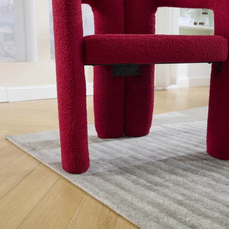 Contemporary Upholstered Accent/Dining Chair Set of 2 - Red Teddy Velvet Fabric with Sturdy Steel Frame-海智集-Default-