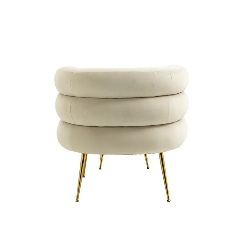 COOLMORE Upholstered Velvet Barrel Accent Chair with Ottoman,Accent Comfy Lounge Arm Chair and Footrest Stool Set,Single Sofa Armchair with Lounge Seat for Bedroom,Office (Beige)-海智集-Default-