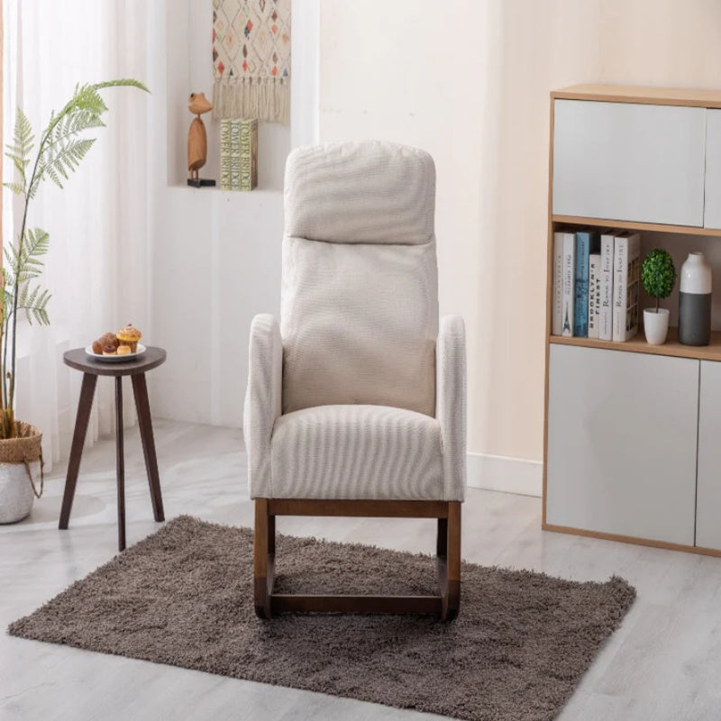 Rocking Chair, Modern Glider Chair, Recliner Armchair with Wood Legs and Side Pocket, Nursery Rocking Accent Chair with High Back for Living Room Bedroom (Beige linen)-海智集-Default-