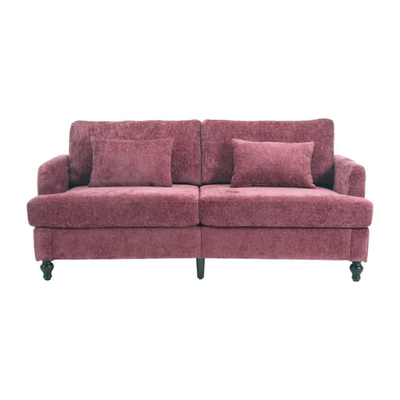 Mid Century Modern Chenille Fabric Loveseat Sofa, 2-Seat Upholstered Couch with Brown Wood Feet, Wine Red-海智集-Default-