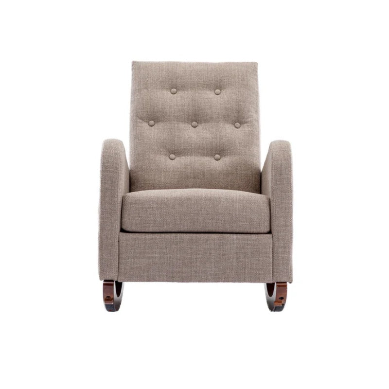 High Back Rocking Chair Nursery Chair .Comfortable Rocker Fabric Padded Seat .Modern High Back Armchair-海智集-Default-