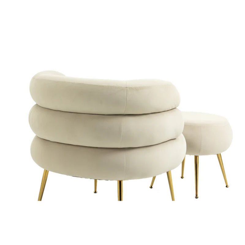 COOLMORE Upholstered Velvet Barrel Accent Chair with Ottoman,Accent Comfy Lounge Arm Chair and Footrest Stool Set,Single Sofa Armchair with Lounge Seat for Bedroom,Office (Beige)-海智集-Default-