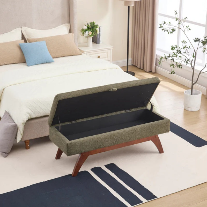 COOLMORE Teddy wool fabric, solid wood feet for solid weighing, and bed end stool with storage function-海智集-Default-