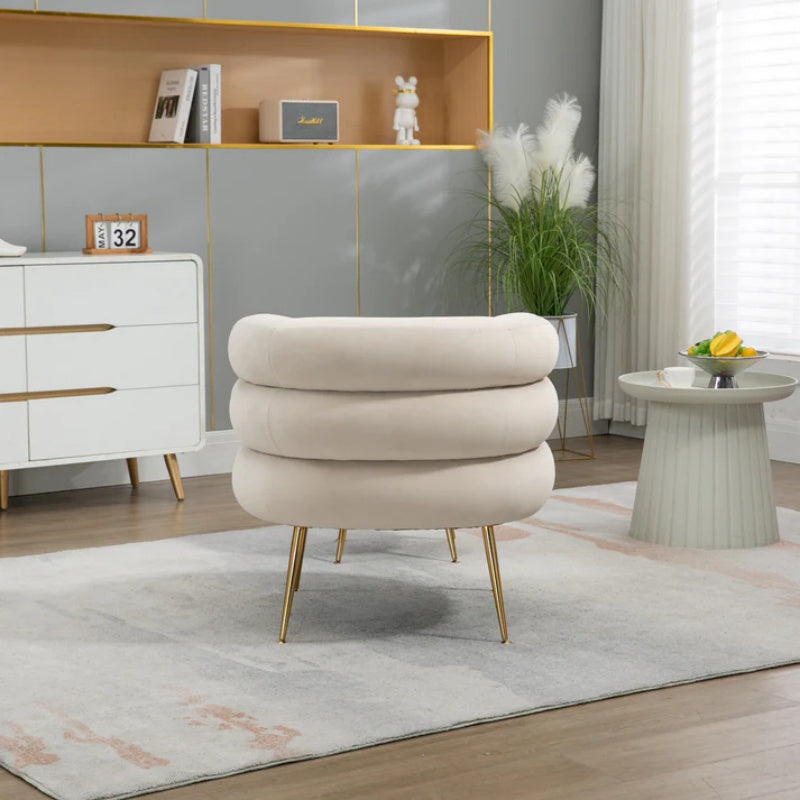 COOLMORE Upholstered Velvet Barrel Accent Chair with Ottoman,Accent Comfy Lounge Arm Chair and Footrest Stool Set,Single Sofa Armchair with Lounge Seat for Bedroom,Office (Beige)-海智集-Default-