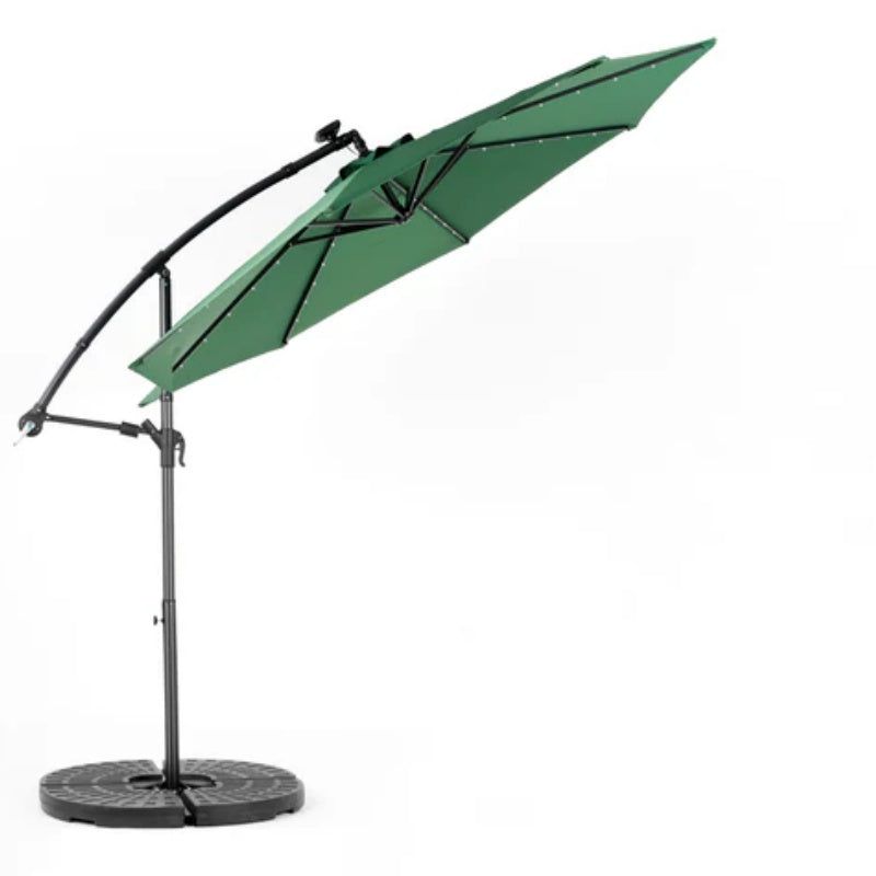 10ft Solar LED Offset Hanging Market Patio Umbrella ( Dark green )(No Base)-海智集-Default-