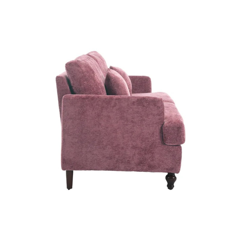 Mid Century Modern Chenille Fabric Loveseat Sofa, 2-Seat Upholstered Couch with Brown Wood Feet, Wine Red-海智集-Default-