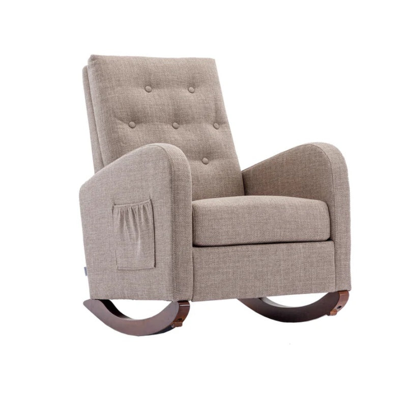 High Back Rocking Chair Nursery Chair .Comfortable Rocker Fabric Padded Seat .Modern High Back Armchair-海智集-Default-