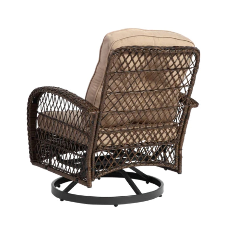 3 Pieces Outdoor Swivel Rocker Patio Chairs, 360 Degree Rocking Patio Conversation Set with Thickened Cushions and Glass Coffee Table for Backyard, Khaki-海智集-Default-