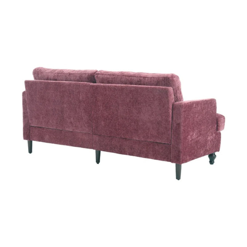 Mid Century Modern Chenille Fabric Loveseat Sofa, 2-Seat Upholstered Couch with Brown Wood Feet, Wine Red-海智集-Default-