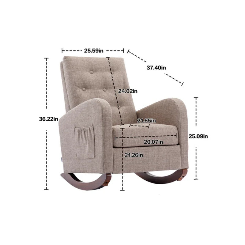 High Back Rocking Chair Nursery Chair .Comfortable Rocker Fabric Padded Seat .Modern High Back Armchair-海智集-Default-