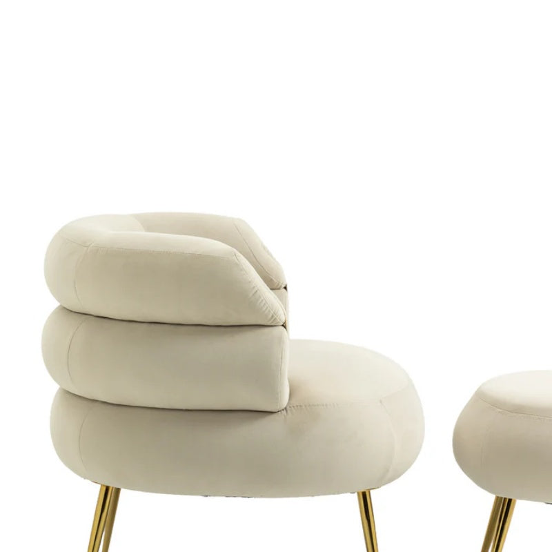 COOLMORE Upholstered Velvet Barrel Accent Chair with Ottoman,Accent Comfy Lounge Arm Chair and Footrest Stool Set,Single Sofa Armchair with Lounge Seat for Bedroom,Office (Beige)-海智集-Default-