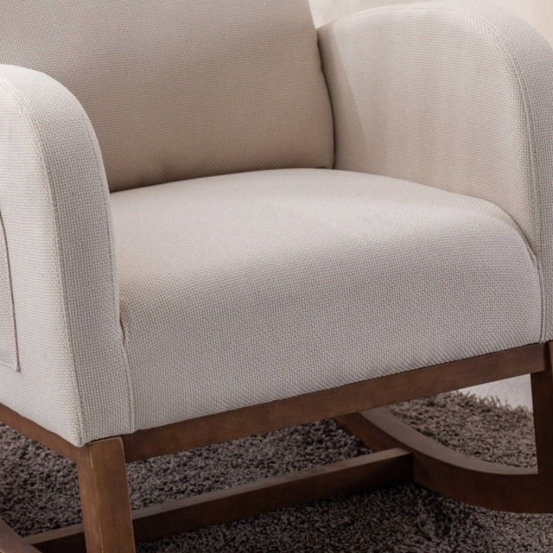 Rocking Chair, Modern Glider Chair, Recliner Armchair with Wood Legs and Side Pocket, Nursery Rocking Accent Chair with High Back for Living Room Bedroom (Beige linen)-海智集-Default-