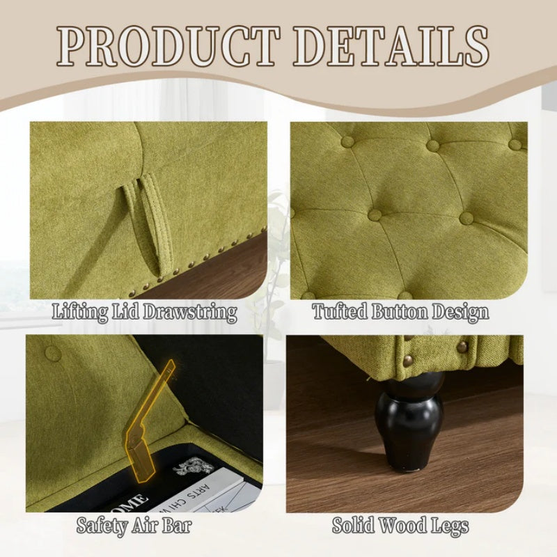 Coolmore Storage Ottoman 55.12 Inches Upholstered Fabric Storage Ottoman Bench,Button Tufted Ottoman with Storage for Living Room,Bedroom End of Bed Bench Withstands 275lbs-海智集-Default-