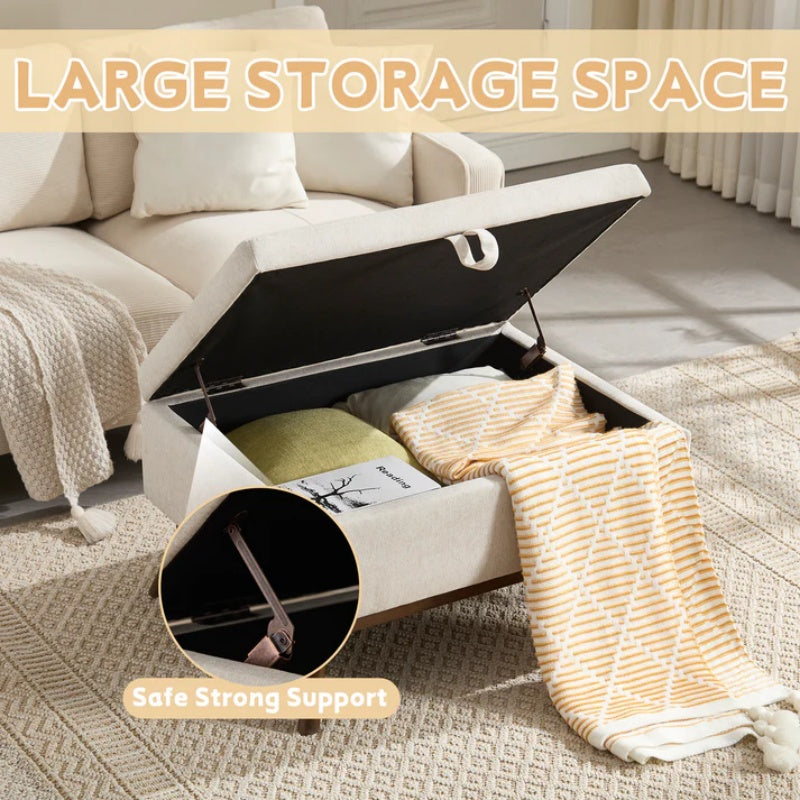 Mid-century modern square coffee table storage bench, assembled, suitable for living room, entryway and family room, used as a coffee table, stirrups, shoe bench-海智集-Default-