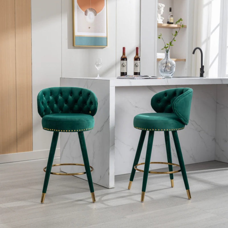 COOLMORE Counter Height Bar Stools Set of 2 for Kitchen Counter Solid Wood Legs with a fixed height of 360 degrees-海智集-Default-