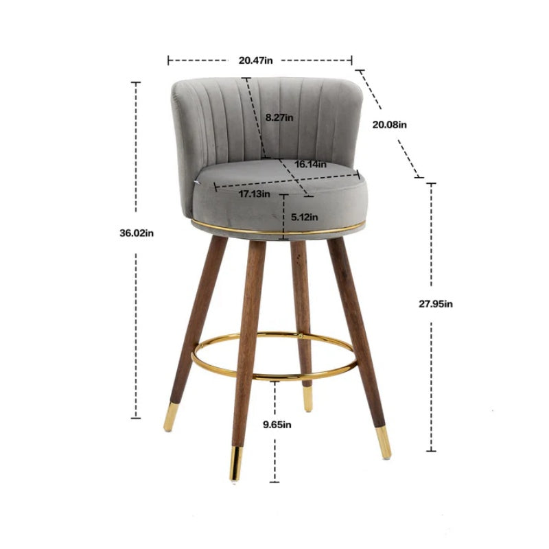 COOLMORE Counter Height Bar Stools Set of 2 for Kitchen Counter Solid Wood Legs with a fixed height of 360 degrees-海智集-Default-