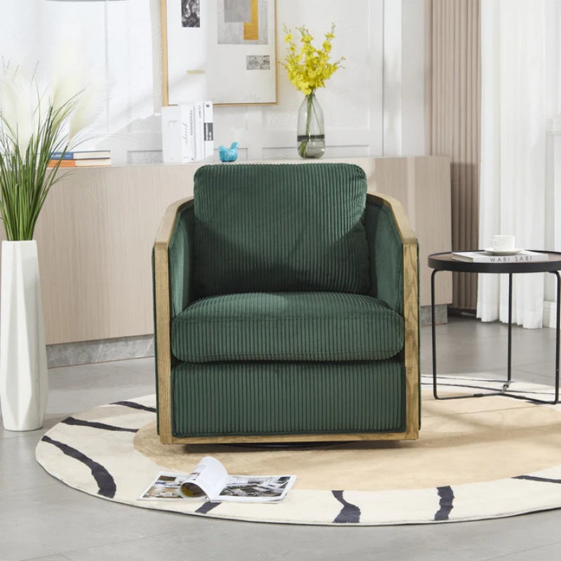 Emerald Corduroy Swivel Barrel Chair, Comfortable Accent Sofa Chair with 360 Degree Swivel for Living Room, Nursery, Hotel, Bedroom, Office-海智集-Default-
