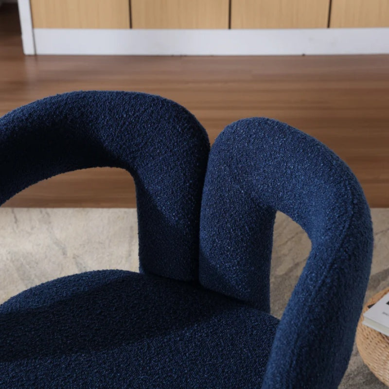 COOLMORE 360 Degree Swivel Cuddle Barrel Accent Chairs, Round Armchairs with Wide Upholstered, Fluffy Fabric Chair for Living Room, Bedroom, Office, Waiting Rooms (Navy Boucle)-海智集-Default-