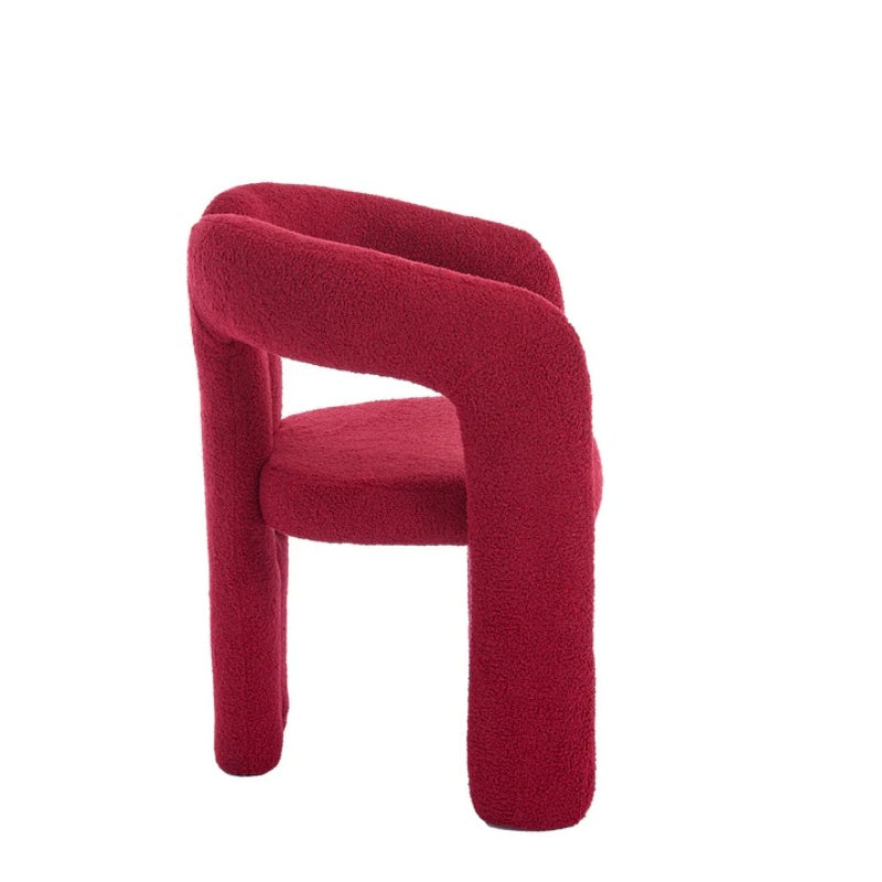 Contemporary Upholstered Accent/Dining Chair Set of 2 - Red Teddy Velvet Fabric with Sturdy Steel Frame-海智集-Default-