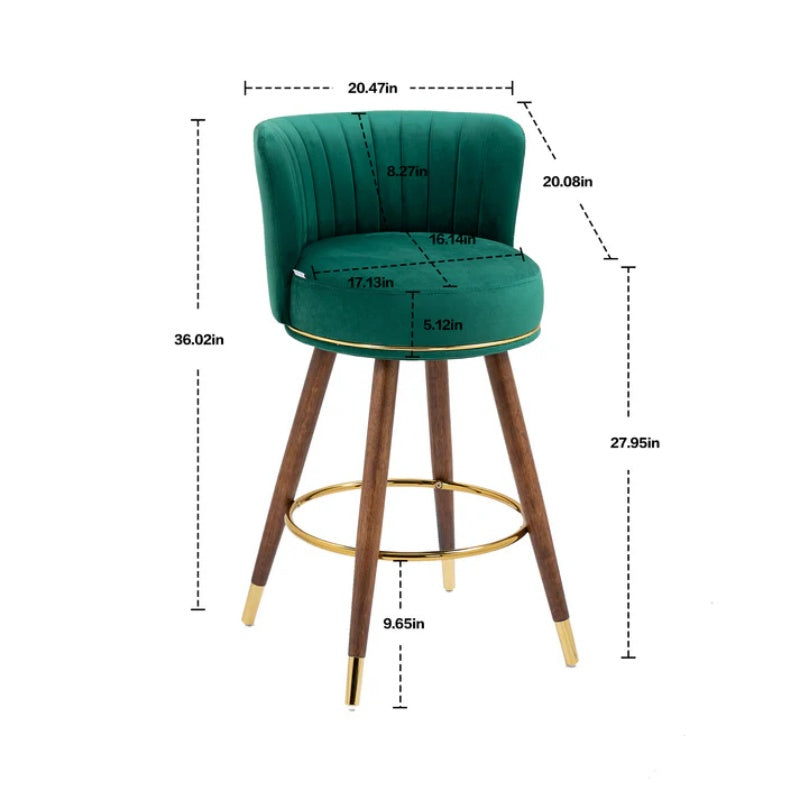 COOLMORE Counter Height Bar Stools Set of 2 for Kitchen Counter Solid Wood Legs with a fixed height of 360 degrees-海智集-Default-