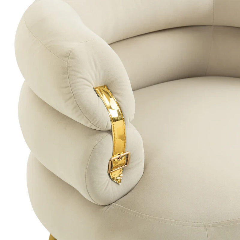 COOLMORE Upholstered Velvet Barrel Accent Chair with Ottoman,Accent Comfy Lounge Arm Chair and Footrest Stool Set,Single Sofa Armchair with Lounge Seat for Bedroom,Office (Beige)-海智集-Default-
