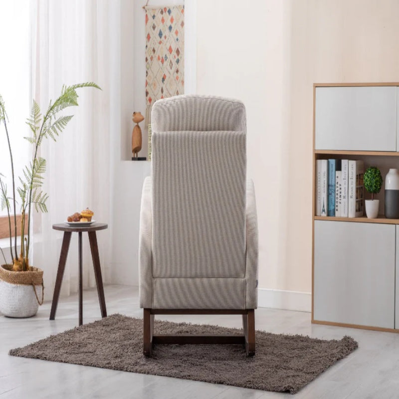 Rocking Chair, Modern Glider Chair, Recliner Armchair with Wood Legs and Side Pocket, Nursery Rocking Accent Chair with High Back for Living Room Bedroom (Beige linen)-海智集-Default-