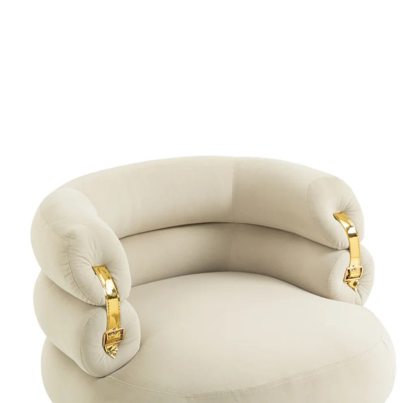 COOLMORE Upholstered Velvet Barrel Accent Chair with Ottoman,Accent Comfy Lounge Arm Chair and Footrest Stool Set,Single Sofa Armchair with Lounge Seat for Bedroom,Office (Beige)-海智集-Default-