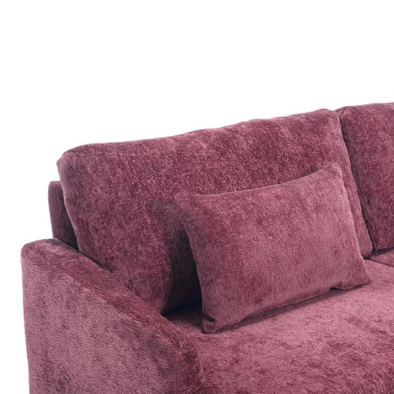 Mid Century Modern Chenille Fabric Loveseat Sofa, 2-Seat Upholstered Couch with Brown Wood Feet, Wine Red-海智集-Default-
