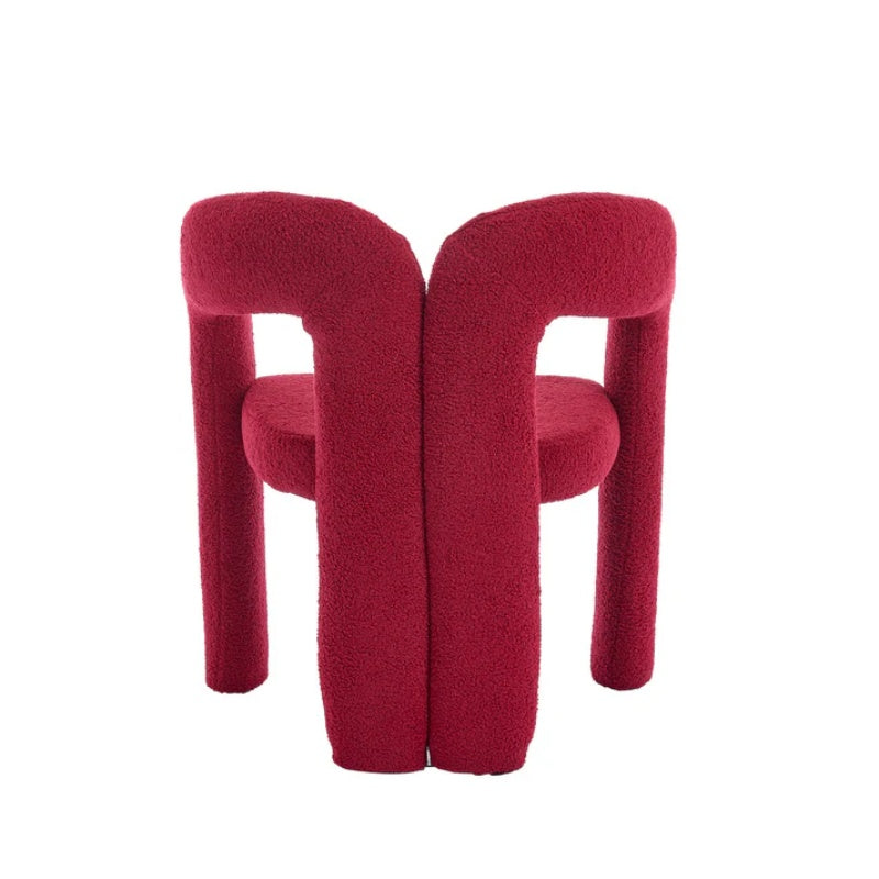 Contemporary Upholstered Accent/Dining Chair Set of 2 - Red Teddy Velvet Fabric with Sturdy Steel Frame-海智集-Default-
