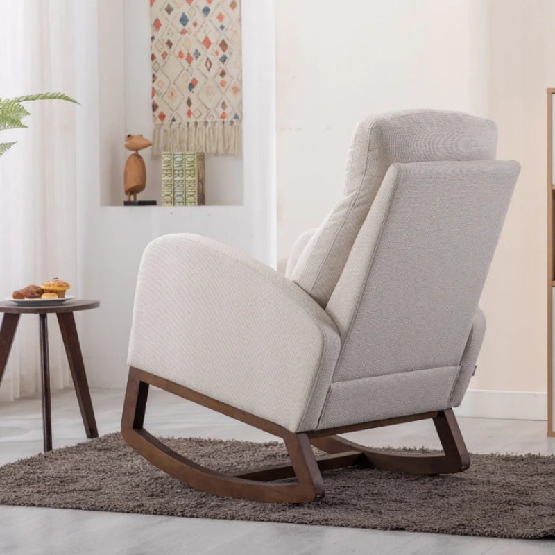Rocking Chair, Modern Glider Chair, Recliner Armchair with Wood Legs and Side Pocket, Nursery Rocking Accent Chair with High Back for Living Room Bedroom (Beige linen)-海智集-Default-