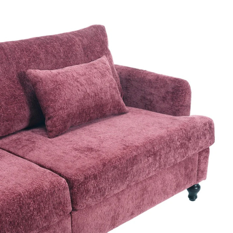 Mid Century Modern Chenille Fabric Loveseat Sofa, 2-Seat Upholstered Couch with Brown Wood Feet, Wine Red-海智集-Default-
