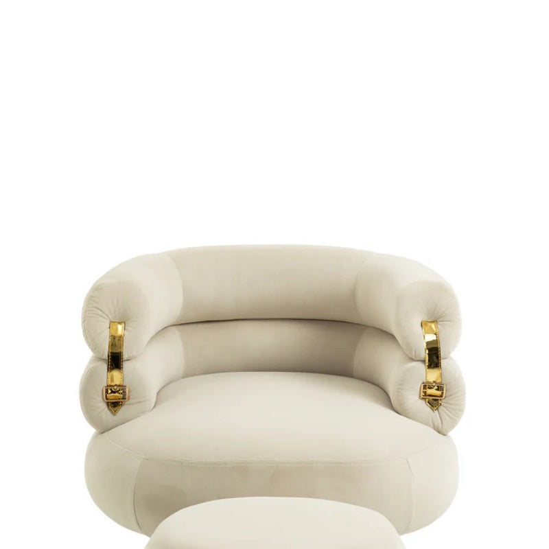 COOLMORE Upholstered Velvet Barrel Accent Chair with Ottoman,Accent Comfy Lounge Arm Chair and Footrest Stool Set,Single Sofa Armchair with Lounge Seat for Bedroom,Office (Beige)-海智集-Default-