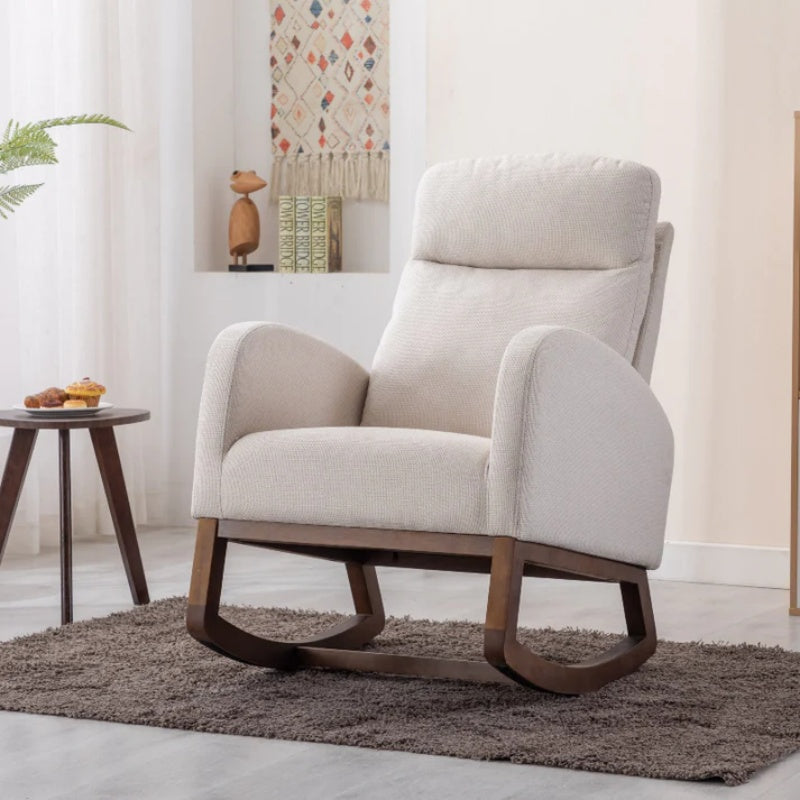 Rocking Chair, Modern Glider Chair, Recliner Armchair with Wood Legs and Side Pocket, Nursery Rocking Accent Chair with High Back for Living Room Bedroom (Beige linen)-海智集-Default-