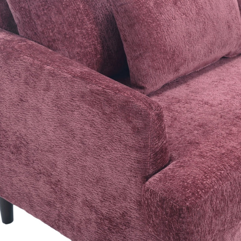 Mid Century Modern Chenille Fabric Loveseat Sofa, 2-Seat Upholstered Couch with Brown Wood Feet, Wine Red-海智集-Default-