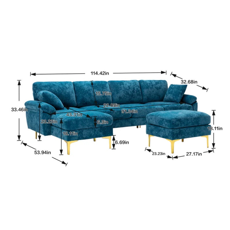 COOLMORE U-shape sectional sofa with Ottoman , Reversible Sofa Couch for Living Room,Spacious Furniture,Durable Couch Removable and machine washable cover (Light Blue Velvet)-海智集-Default-