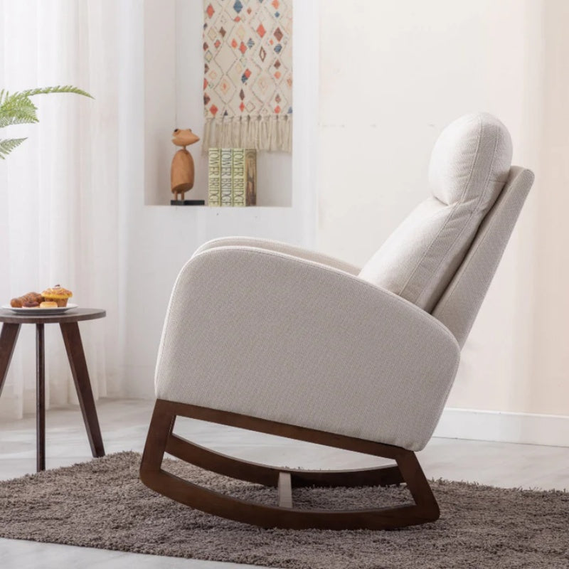 Rocking Chair, Modern Glider Chair, Recliner Armchair with Wood Legs and Side Pocket, Nursery Rocking Accent Chair with High Back for Living Room Bedroom (Beige linen)-海智集-Default-