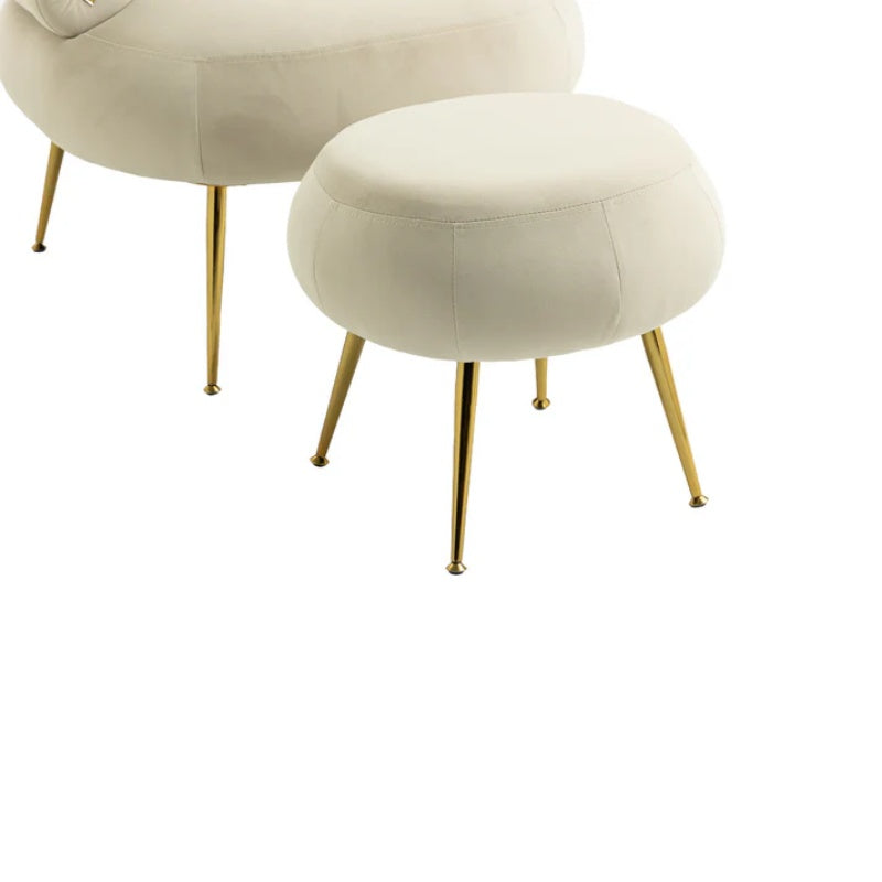 COOLMORE Upholstered Velvet Barrel Accent Chair with Ottoman,Accent Comfy Lounge Arm Chair and Footrest Stool Set,Single Sofa Armchair with Lounge Seat for Bedroom,Office (Beige)-海智集-Default-