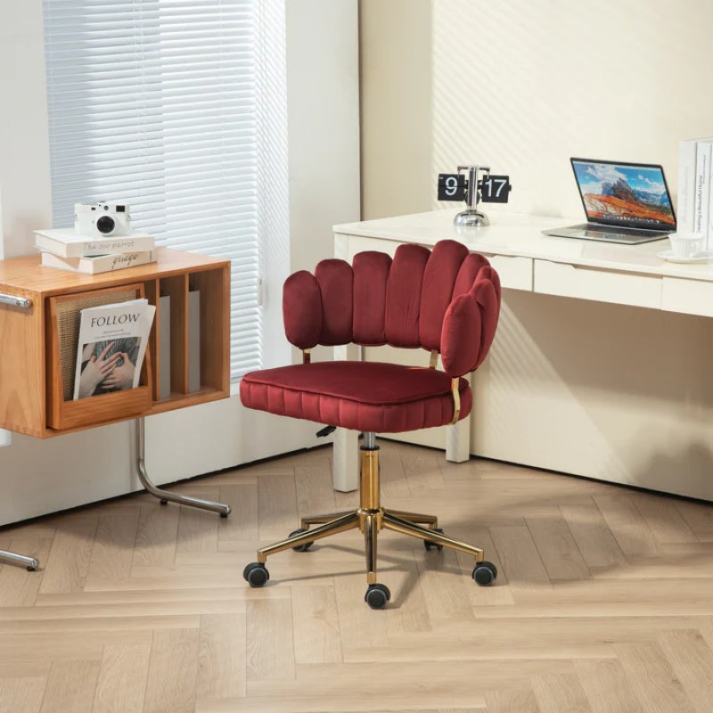 Velvet Home Office Desk Chair, Modern Cute Computer Chair with Swivel Wheels, Height Adjustable, Wine Red Velvet-海智集-Default-