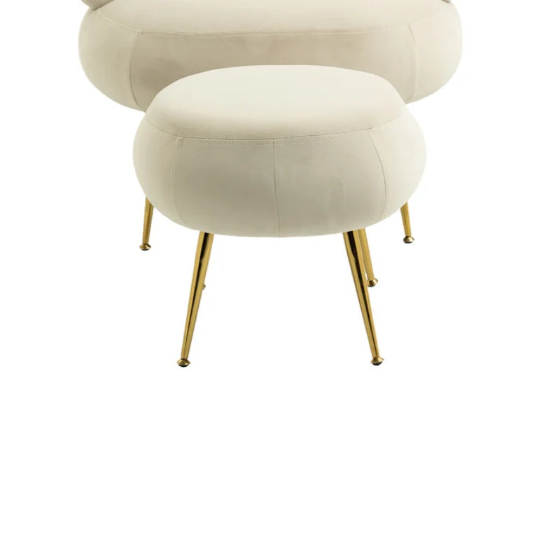COOLMORE Upholstered Velvet Barrel Accent Chair with Ottoman,Accent Comfy Lounge Arm Chair and Footrest Stool Set,Single Sofa Armchair with Lounge Seat for Bedroom,Office (Beige)-海智集-Default-
